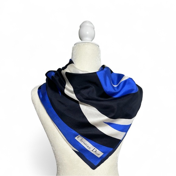Vintage Christian Dior Women’s Scarf Blue Black White - Picture 1 of 4